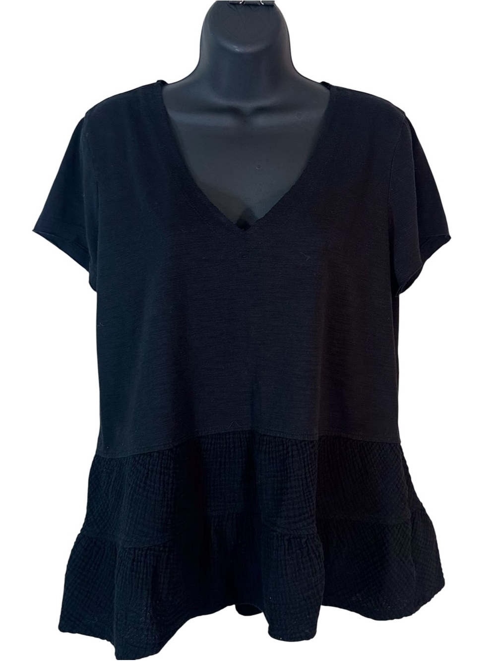 Altar’d State Women’s Black Textured Tiered Hem Top